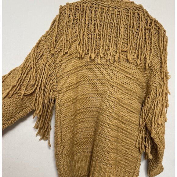 Forever 21 Tan Boho Fringe Oversized Open Chunky Knit Cardigan Sweater S - Picture 7 of 9